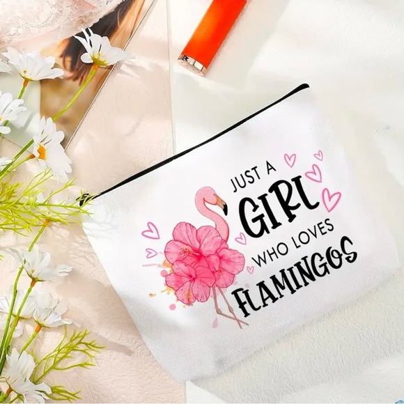 Just a Girl Who Loves Flamingos Canvas Makeup Bag NEW - Picture 4 of 11